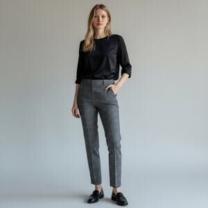 H&M 4 pants Dark Gray Plaid Ankle Slacks Cigarette Trousers Glen Check charcoal